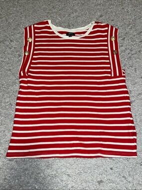 Mexx Red and White Striped Tank with Gold Buttons